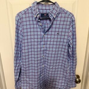 Vineyard Vines Flannel Shirt Mens Classic Fit Whale Shirt Sz S Plaid Blue Pink